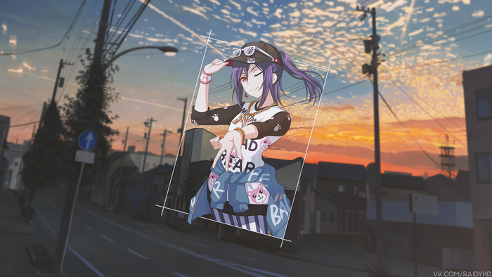 Anime girl with purple hair and streetwear