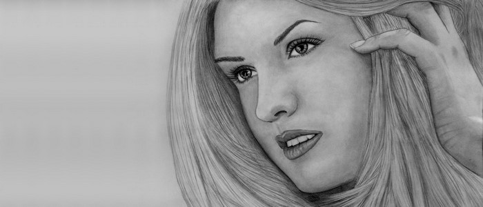 Pencil drawing of a blonde woman's face