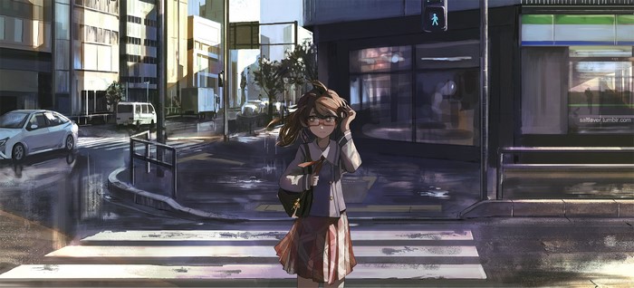 Usami Sumireko from Touhou in a city street