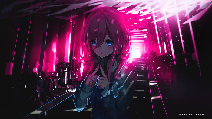 Nakano Miku anime girl in neon tunnel