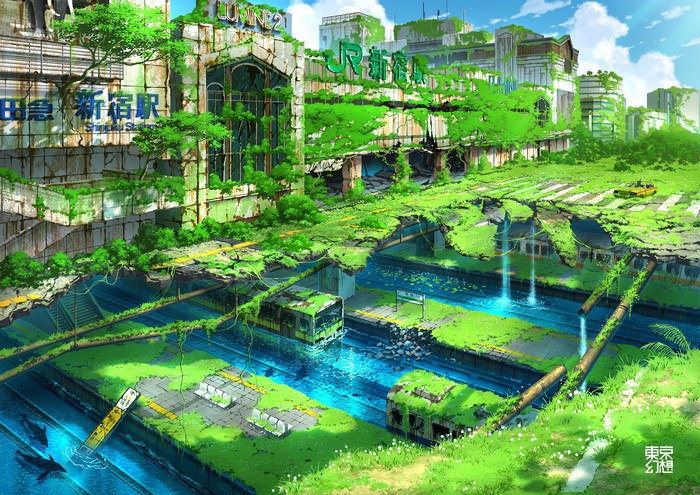 Apocalyptic Shinjuku Train Station in Digital Art