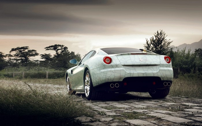 White Ferrari 599 on a stone path in China