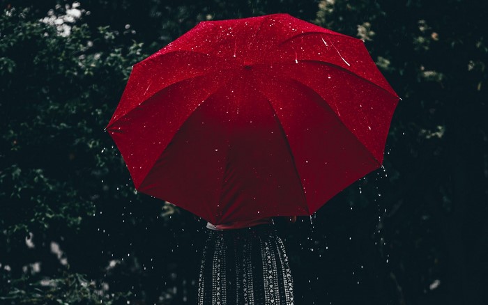 Red umbrella in the rain