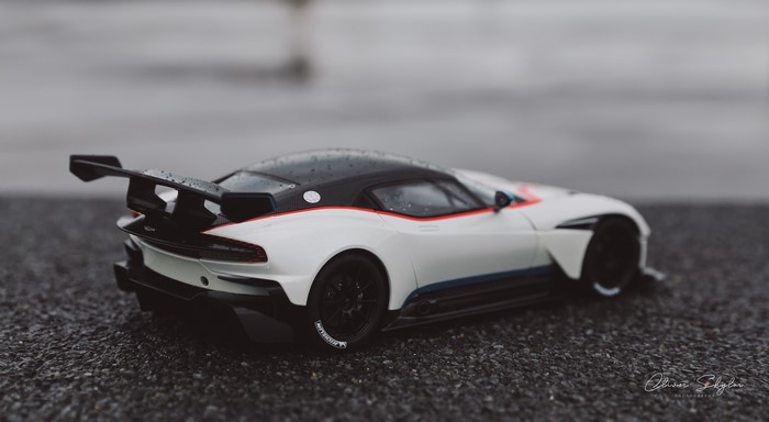 Aston Martin Vulcan race car on wet asphalt