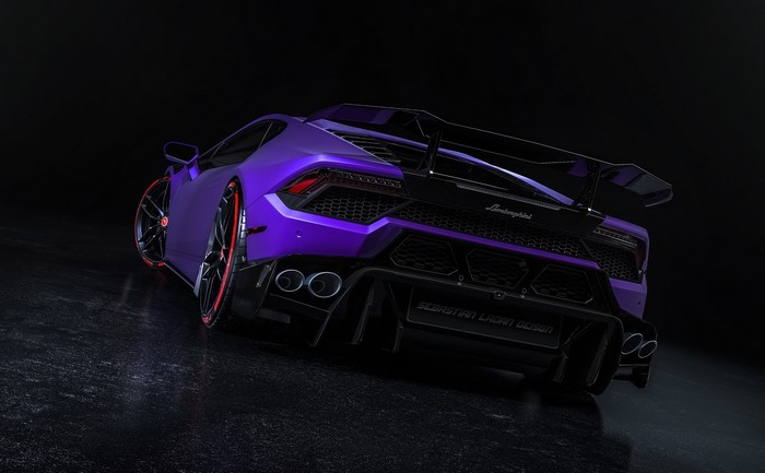 Purple Lamborghini sports car rear view