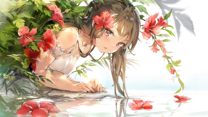 Anime girl with flowers by Anmi