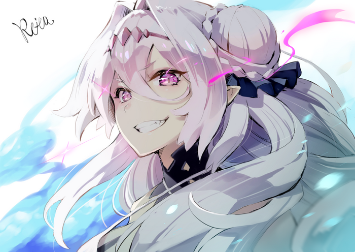 Anime girl with pink hair and purple eyes