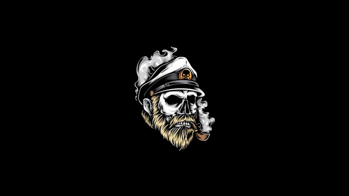 Skull captain smoking a pipe with smoke