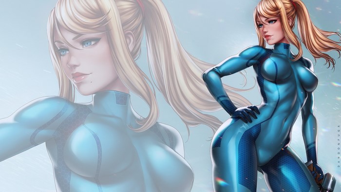 Samus Aran in Blue Combat Suit