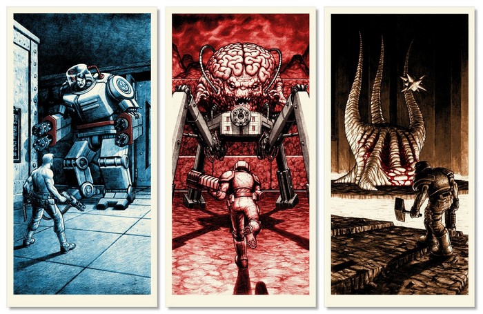 Doom and Wolfenstein game art panels