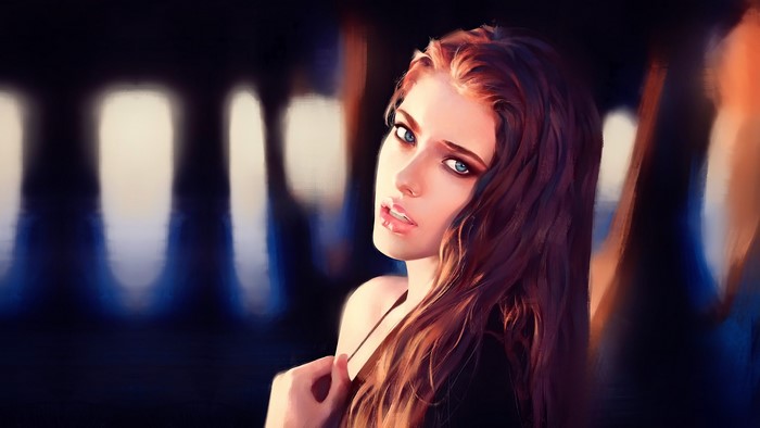 Digital painting of a woman with long hair
