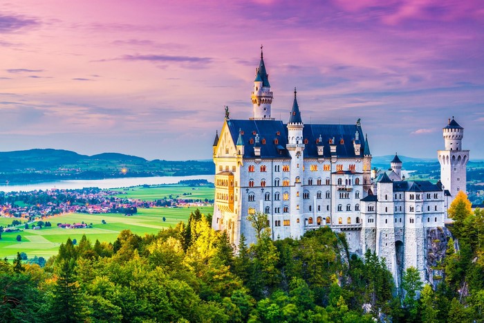 Neuschwanstein Castle in Bavaria, Germany at sunset
