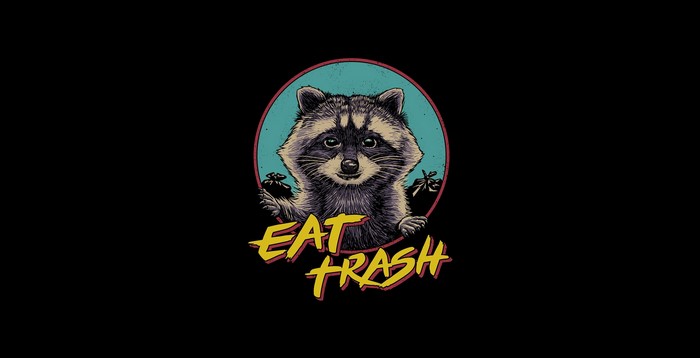 Artwork of a raccoon with the text "Eat Trash"