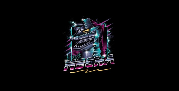 MechaGodzilla artwork with retro neon style