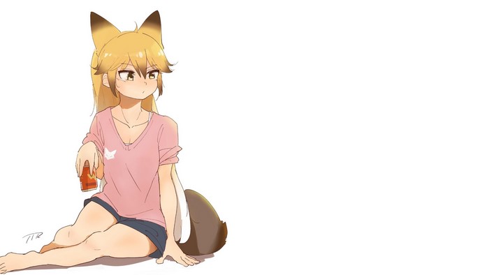 Fox girl from Kemono Friends holding a drink