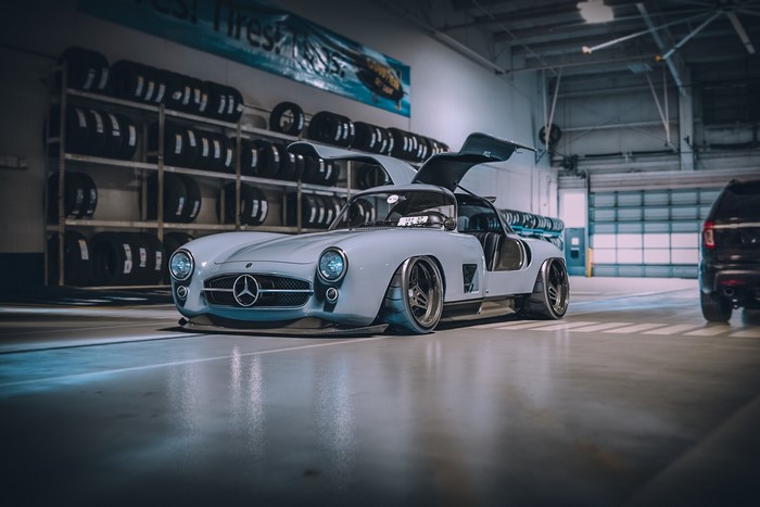 Modified Mercedes-Benz 300 SL Gullwing in a garage