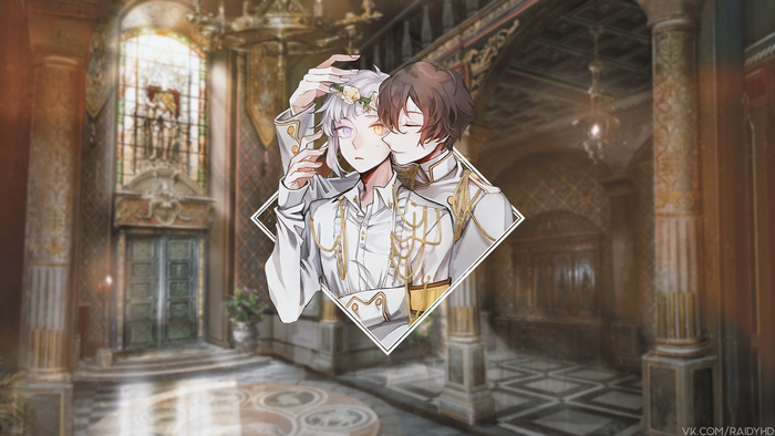 Anime boys in ornate palace