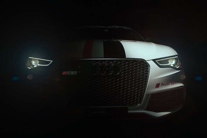 Audi RS5 with racing stripes and LED headlights