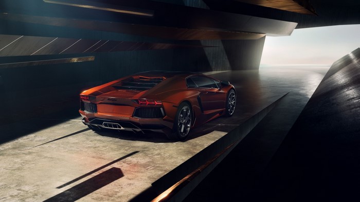 Orange Lamborghini Aventador in a Modern Structure