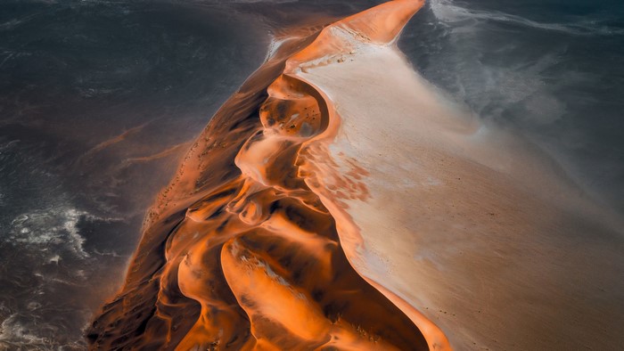 Aerial view of sand dunes in Namibia