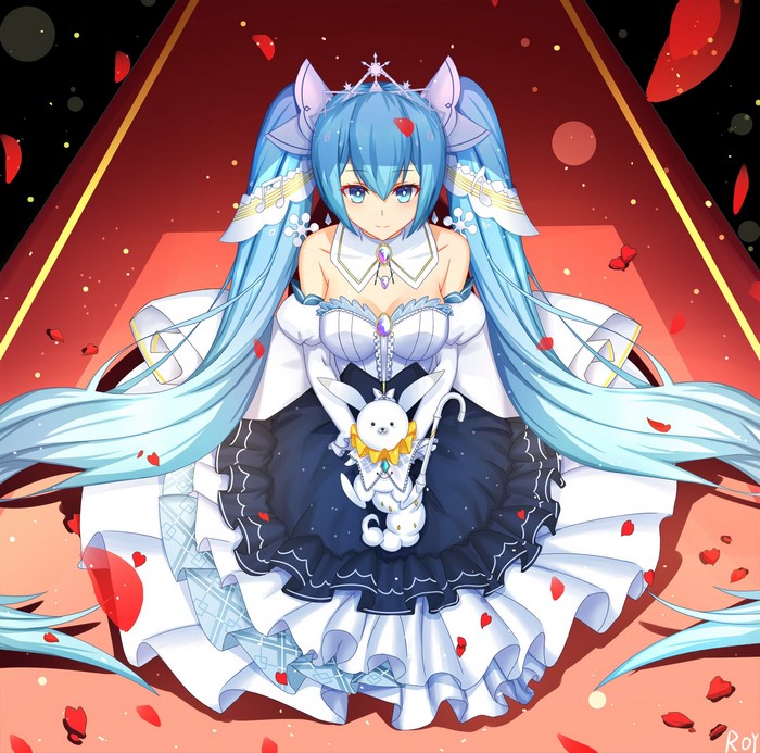 Hatsune Miku with a white bunny plush