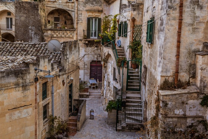 4K View of Rustic Houses in Matera, Italy