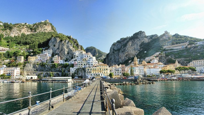 Scenic Campania Coastal Town and Mountains