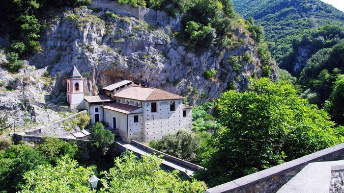 Hermitage in a rocky mountain landscape in Calabria, Italy