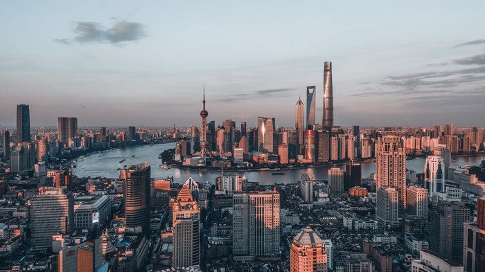 Shanghai cityscape with Oriental Pearl Tower and skyscrapers