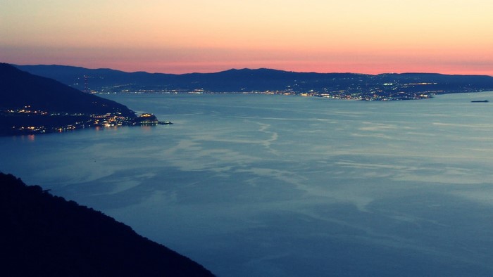 Calabria landscape at the Strait of Messina during sunset