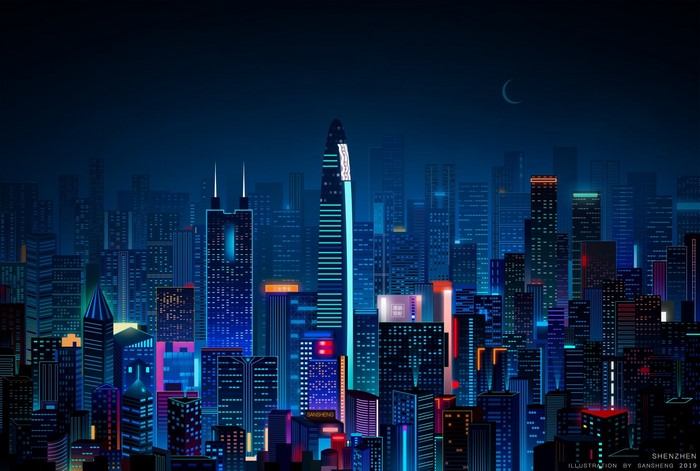 Shenzhen cityscape illustration by Sansheng