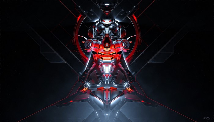 Abstract Sci-Fi Mechanical Design with Red and White Lights