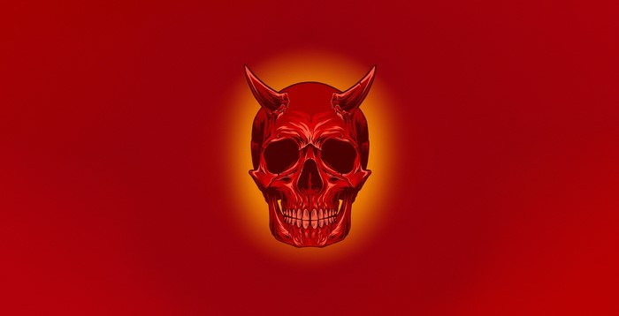 Red Devil Skull with Horns on Red Background