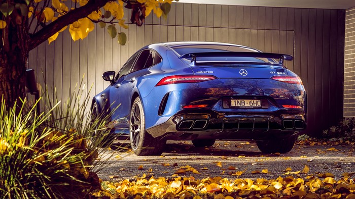 4K Mercedes-AMG GT 4-door car in fall