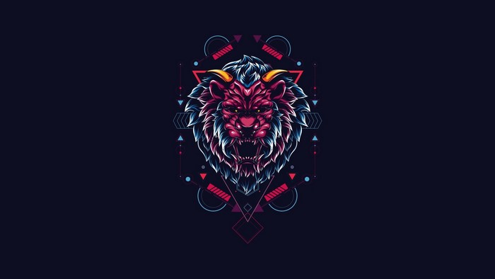 Fantasy lion artwork with geometric patterns