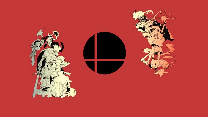 Super Smash Brothers characters with Smash logo