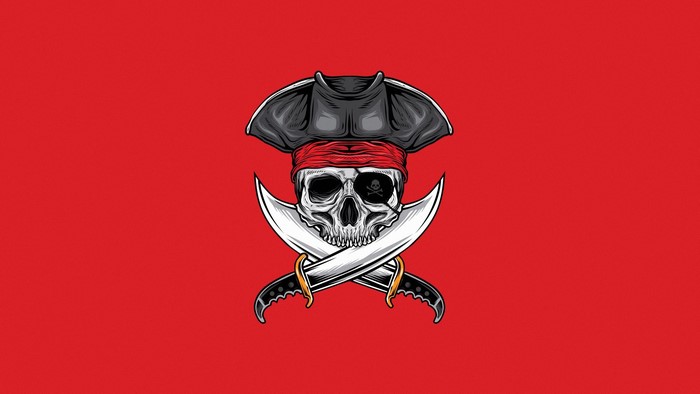 Pirate skull with crossed swords and pirate hat