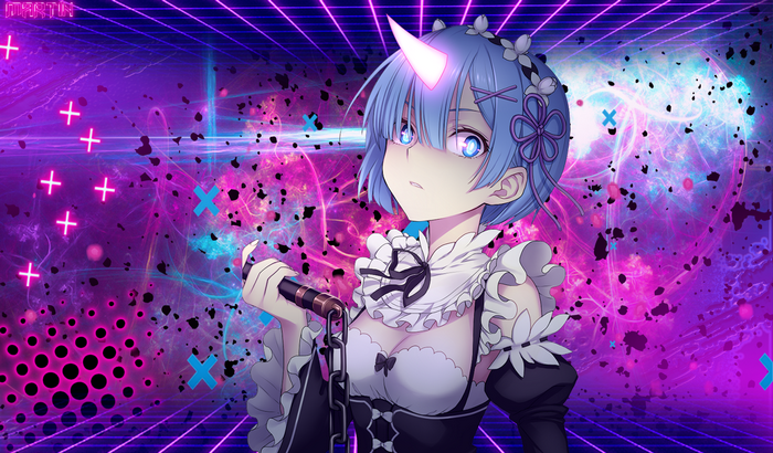 Rem from Re:Zero with a unicorn horn
