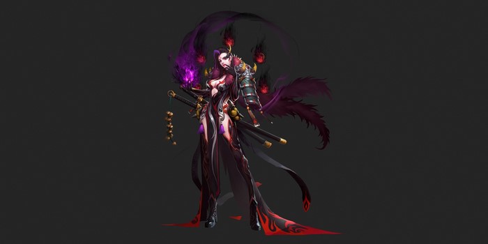 Fantasy girl with dark magic and swords