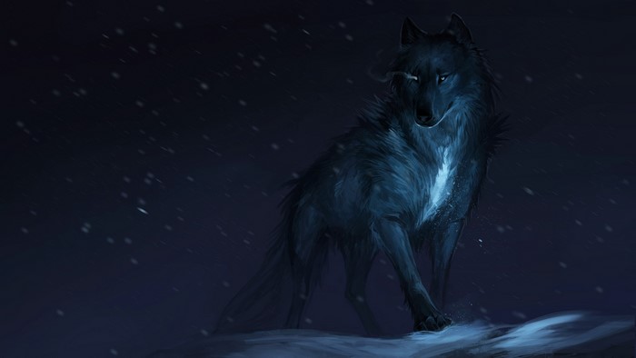 Fantasy art of a wolf in the snow