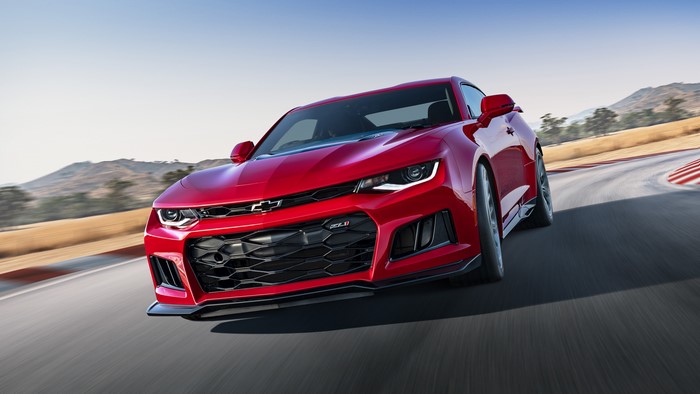 Red Chevrolet Camaro ZL1 on a Racetrack