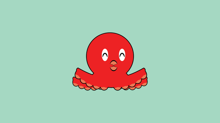 Happy red octopus on teal background