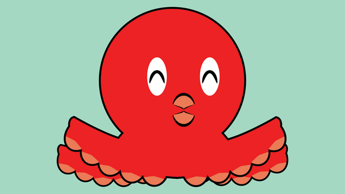 Simple Red Octopus on Teal Background