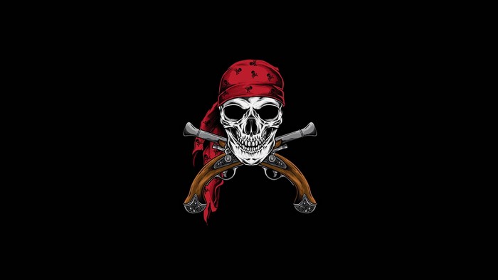 Skull with bandana and crossed pistols