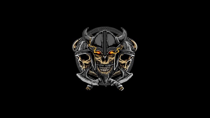 Viking skull with axes and helmets