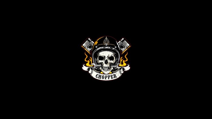 Skull with pistons and flames logo for Chopper
