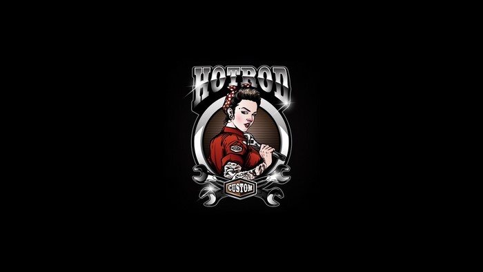 Hotrod Custom artwork with pin-up girl