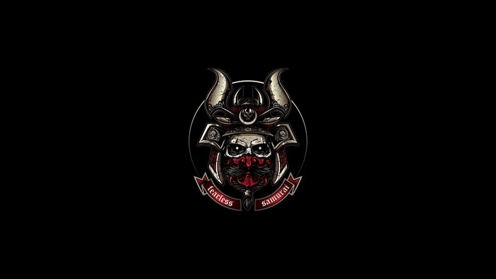 Samurai skull artwork with text