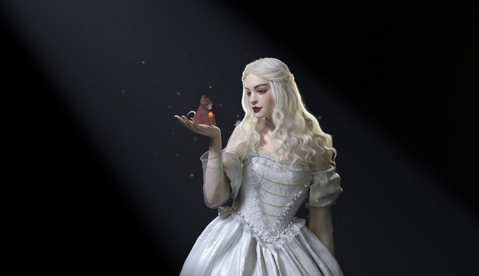 White Queen from Alice in Wonderland holding a small creature