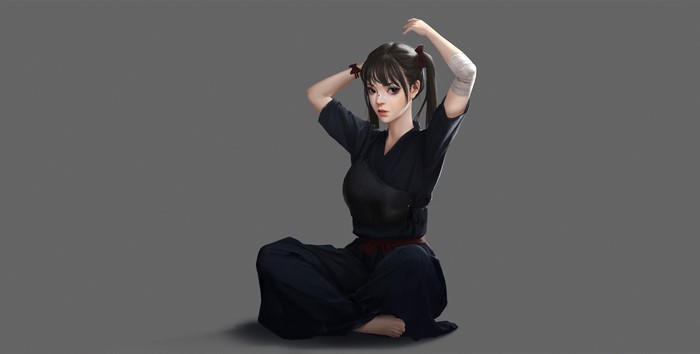 Digital art of a young woman in samurai attire